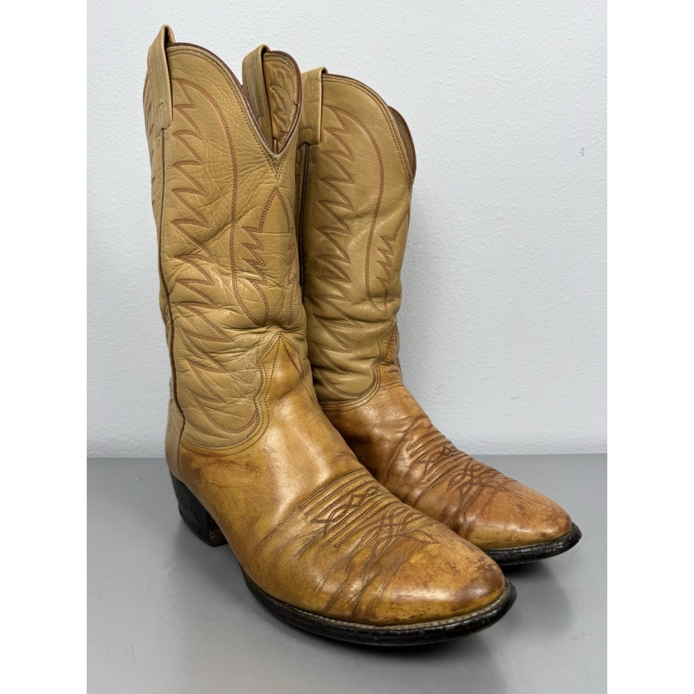 Vintage Nocona Cowboy Boots Mens 9.5 D Brown Orange Tan Leather Round Western